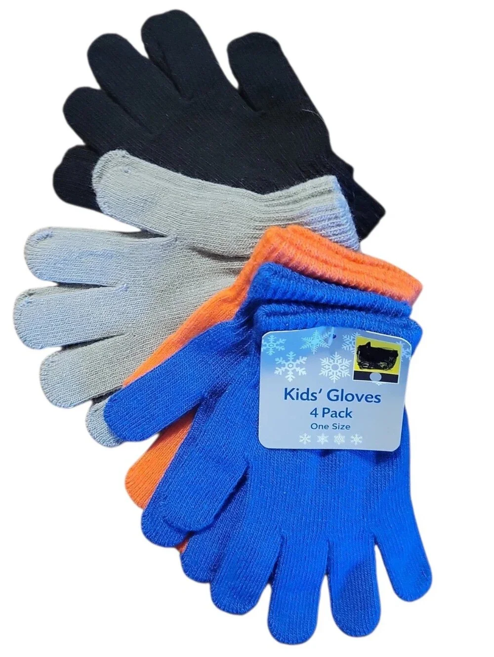 NWT Kid's Boy Girl Unisex Knit Winter Gloves 4 Pack Dark Blue Orange Gray Black